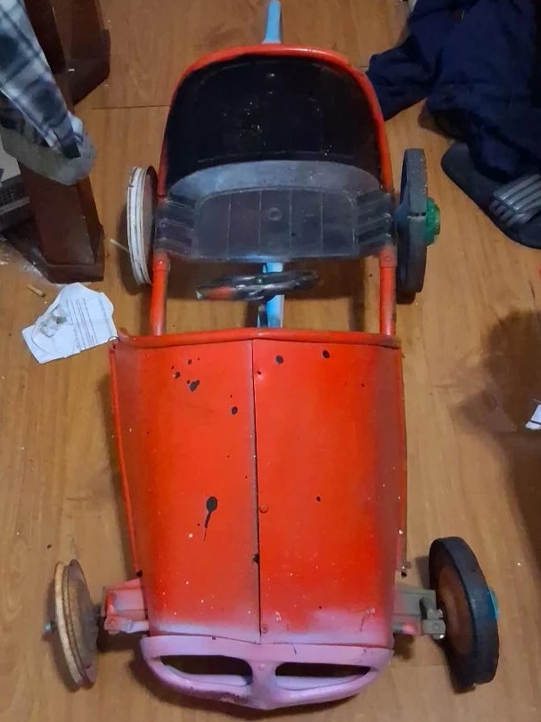Vintage Red Metal Ride-On Toy Car