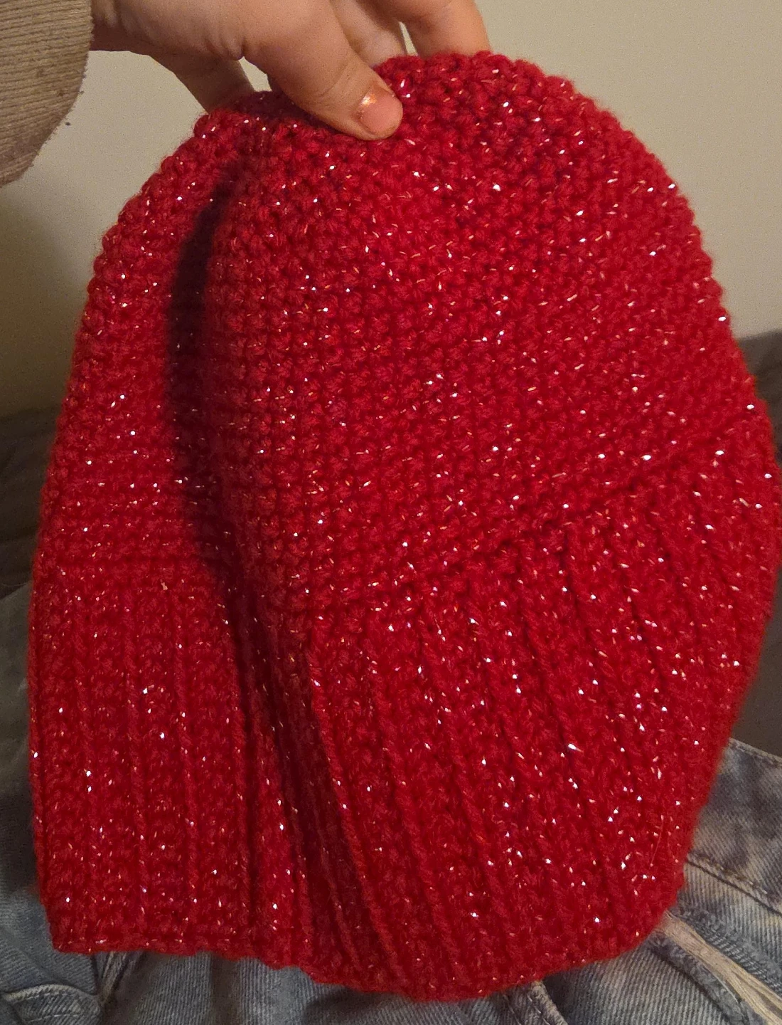Red Beanie with Sparkle Accents