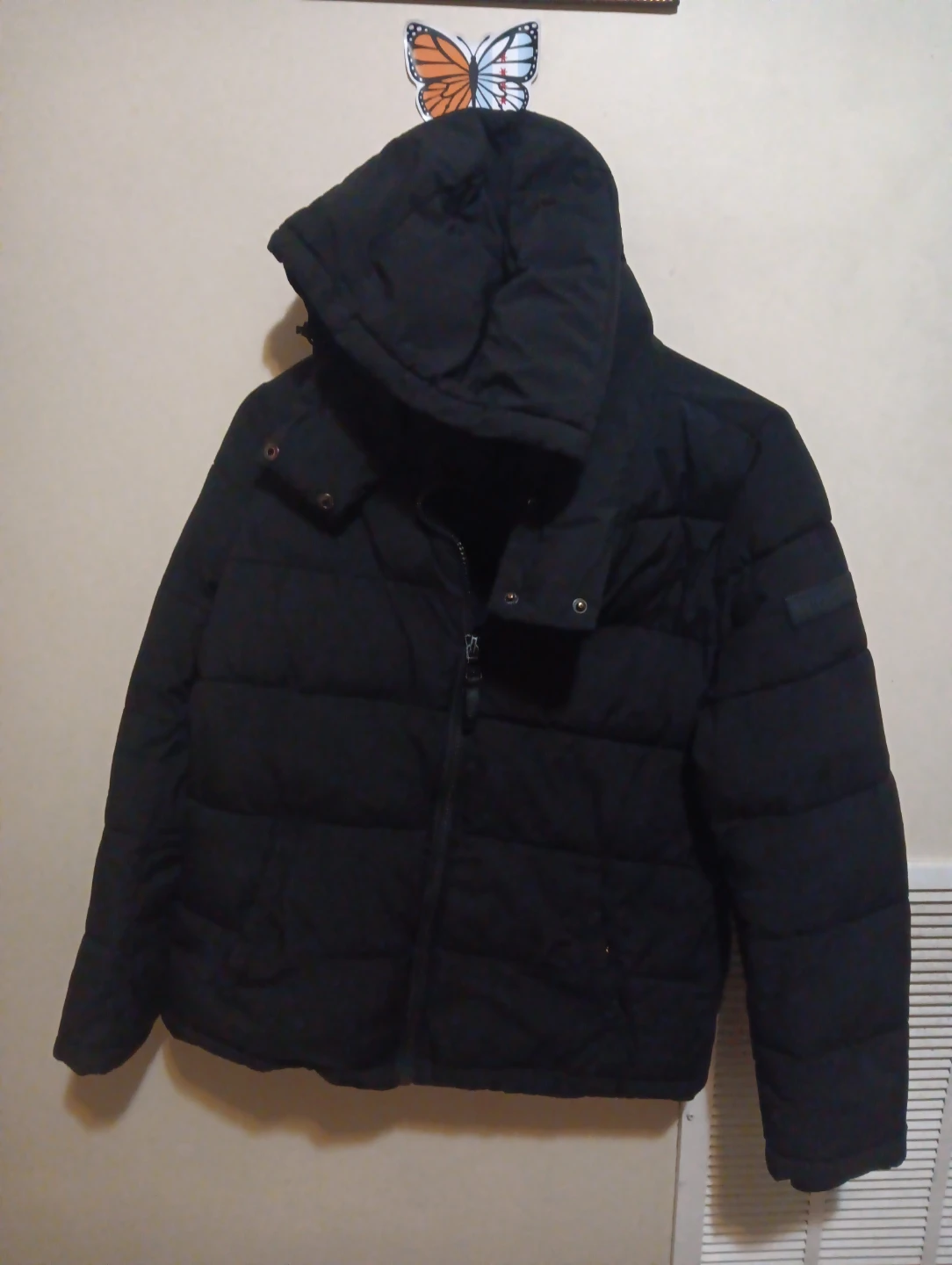 Black Puffer Jacket with Hood CALVIN KLEIN