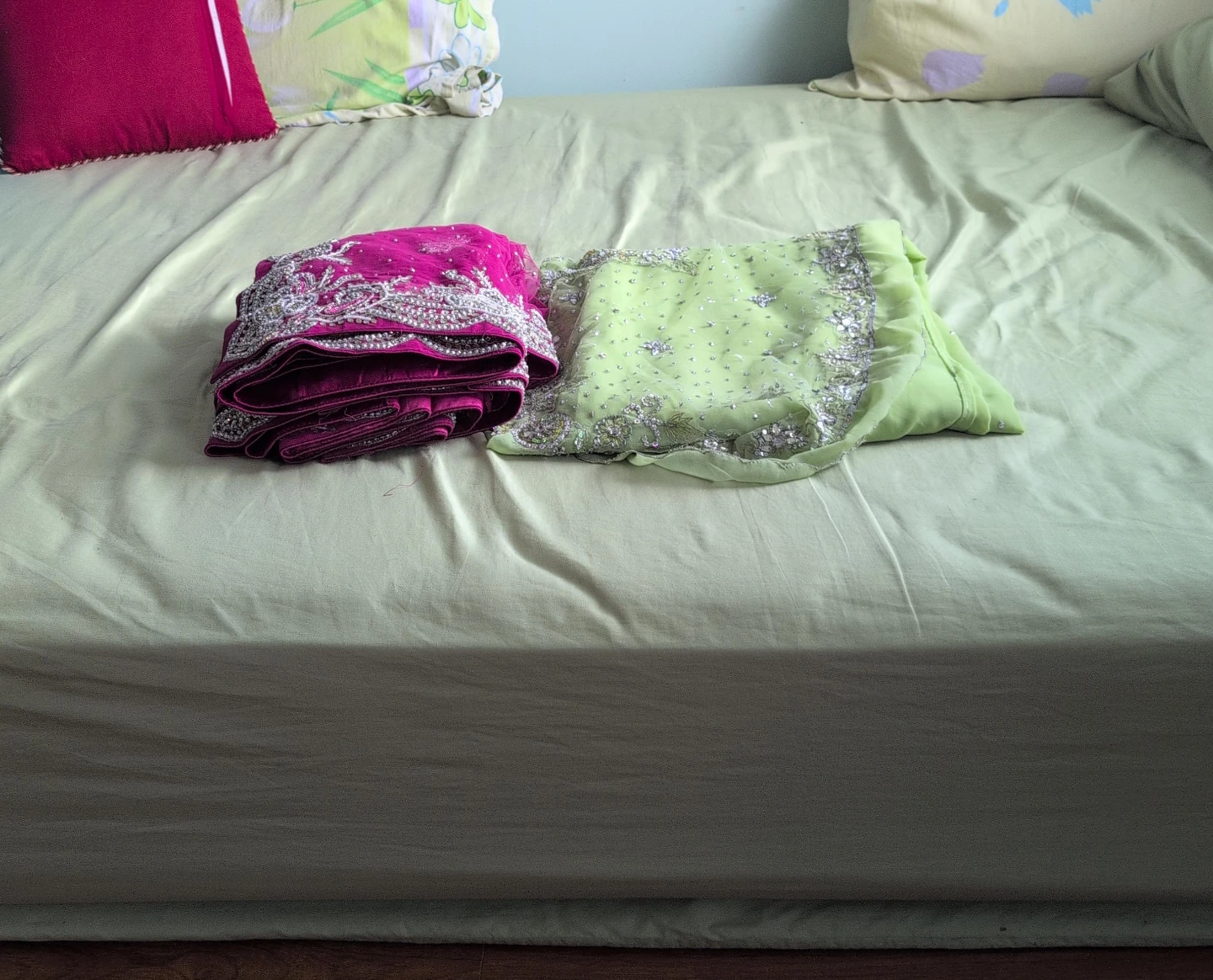 Only Magenta and Lime Green Embroidered Saree$40 each