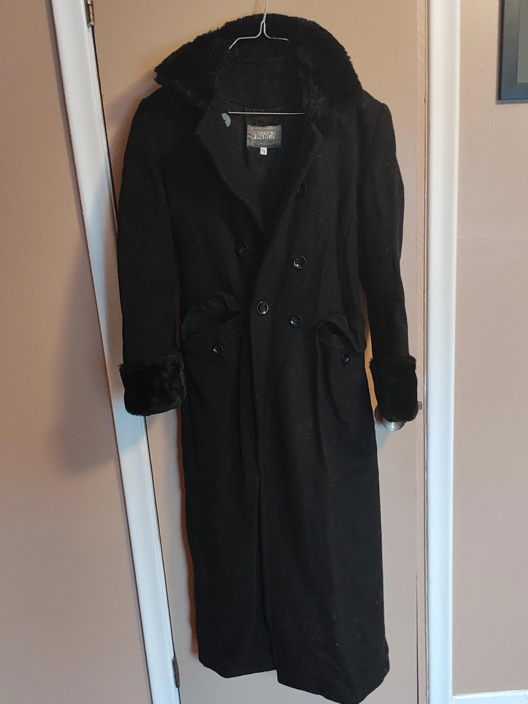 Black Faux Fur Trimmed Wool Coat