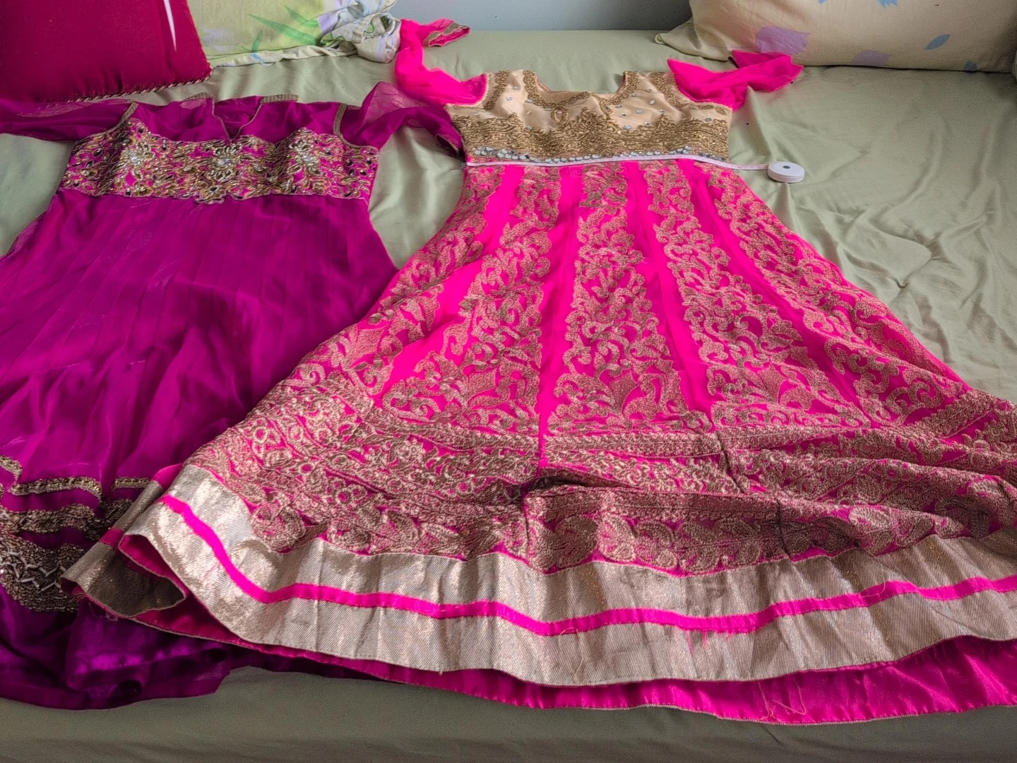 Two Embroidered Pink and Gold Anarkali Dresses only tops