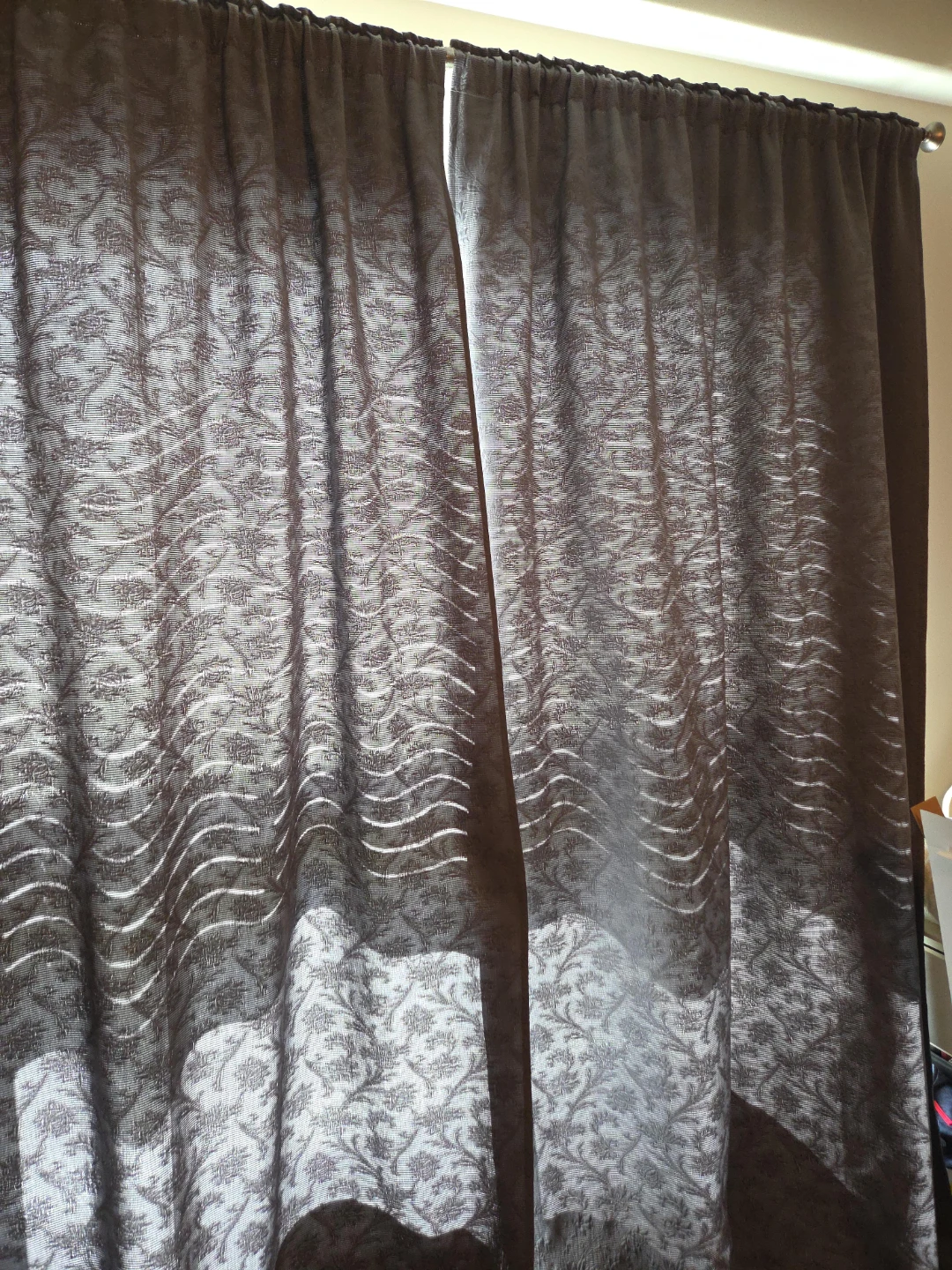 IKEA Dark Grey Textured Curtains with Floral Pattern
