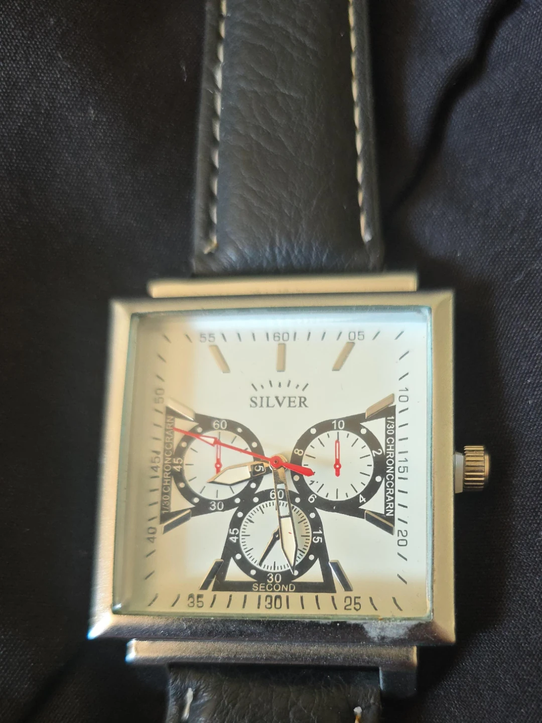 Silver Square Chronograph Watch