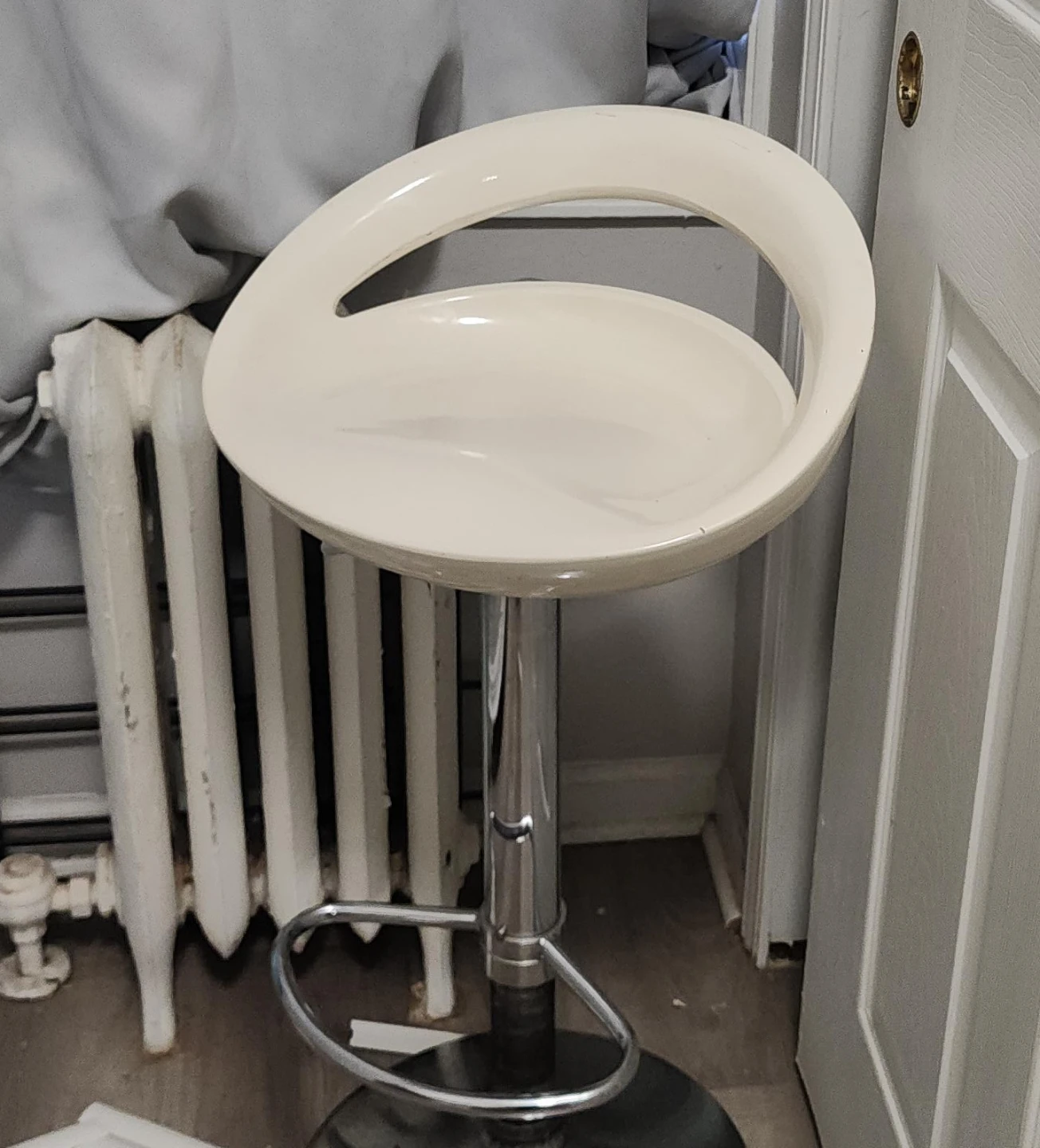 Adjustable White Bar Stool with Chrome Base