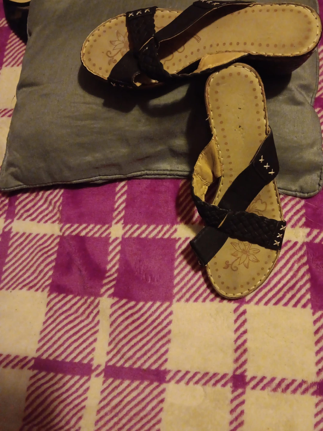 Womens Black Braided Strap Flat Sandals