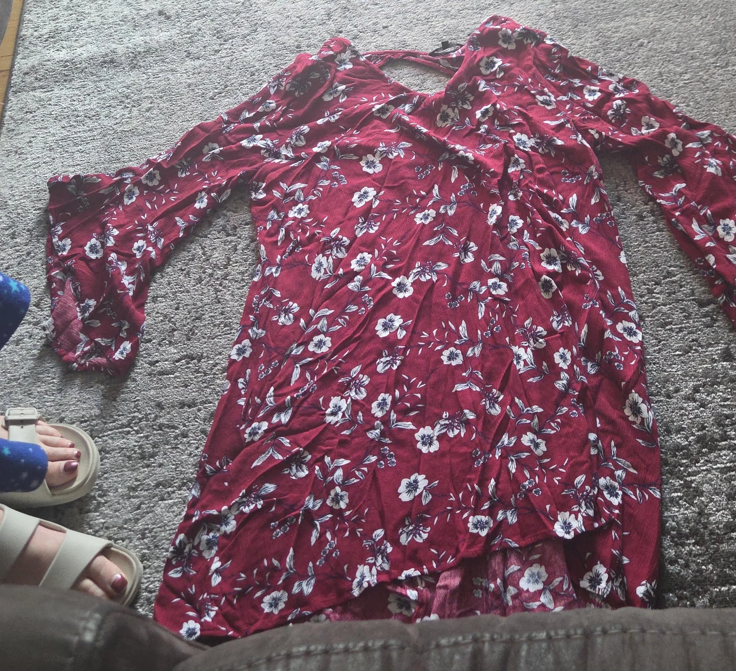 Red Floral Bell Sleeve Dress