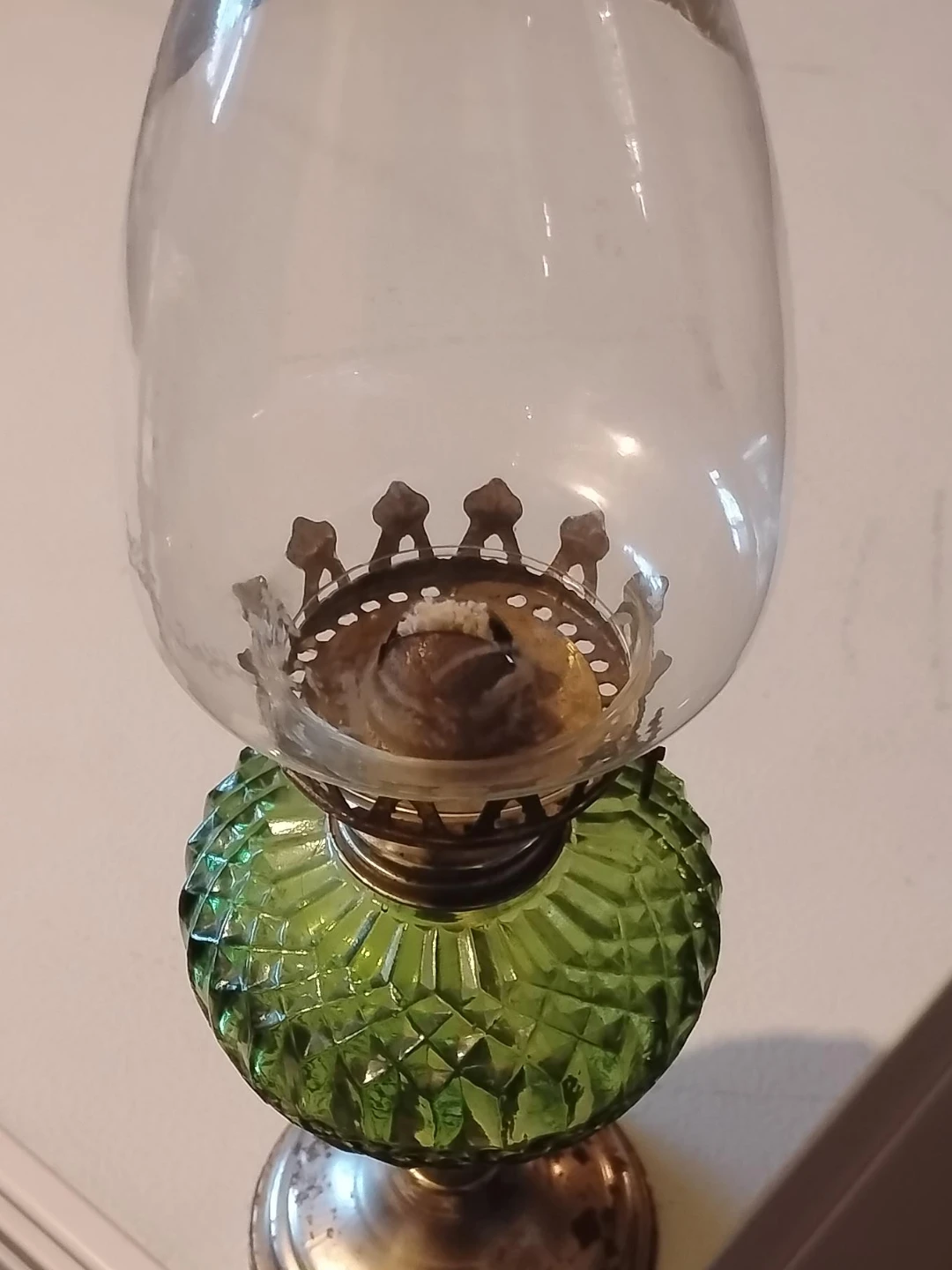 Green Glass Oil Lamp