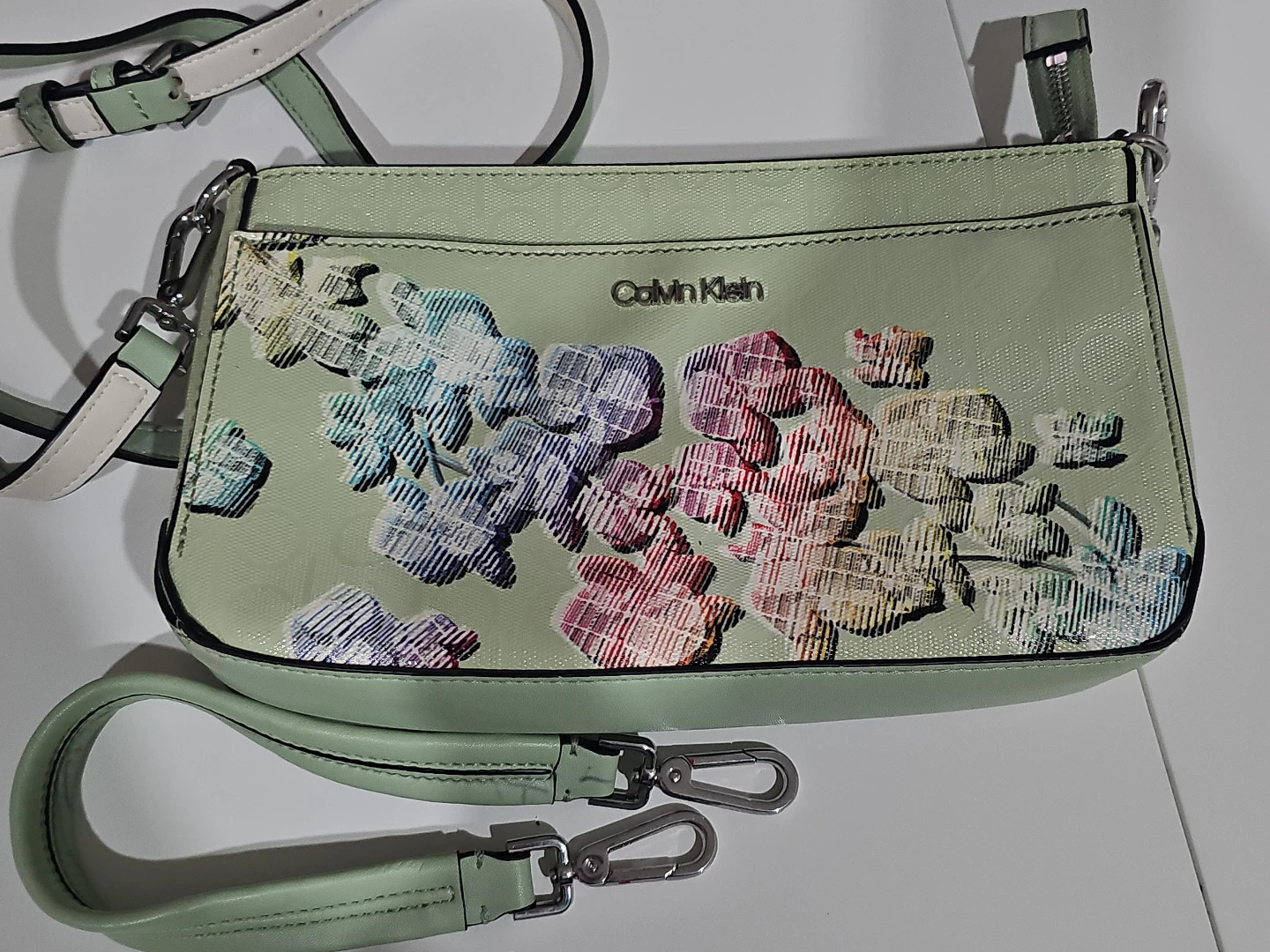 Calvin Klein Mint Green Floral Crossbody Bag