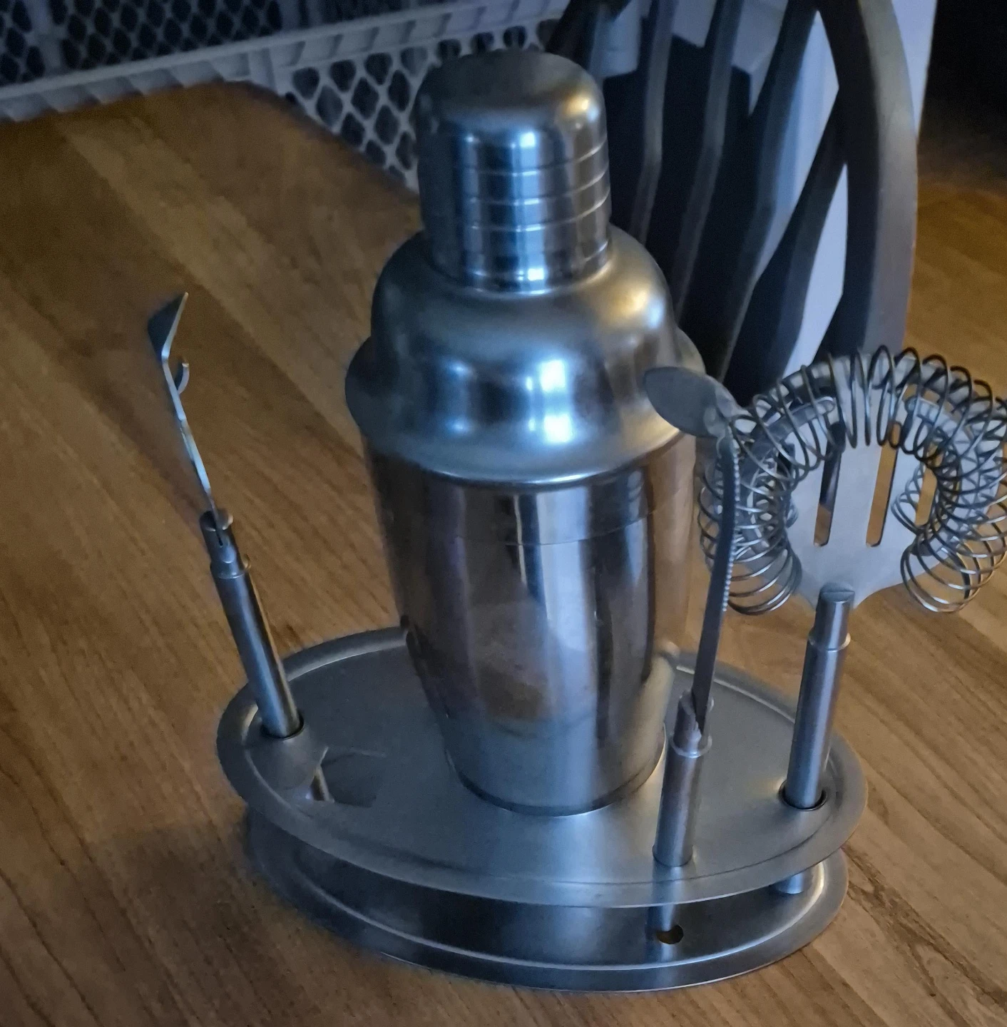 Stainless Steel Cocktail Shaker Set with Stand