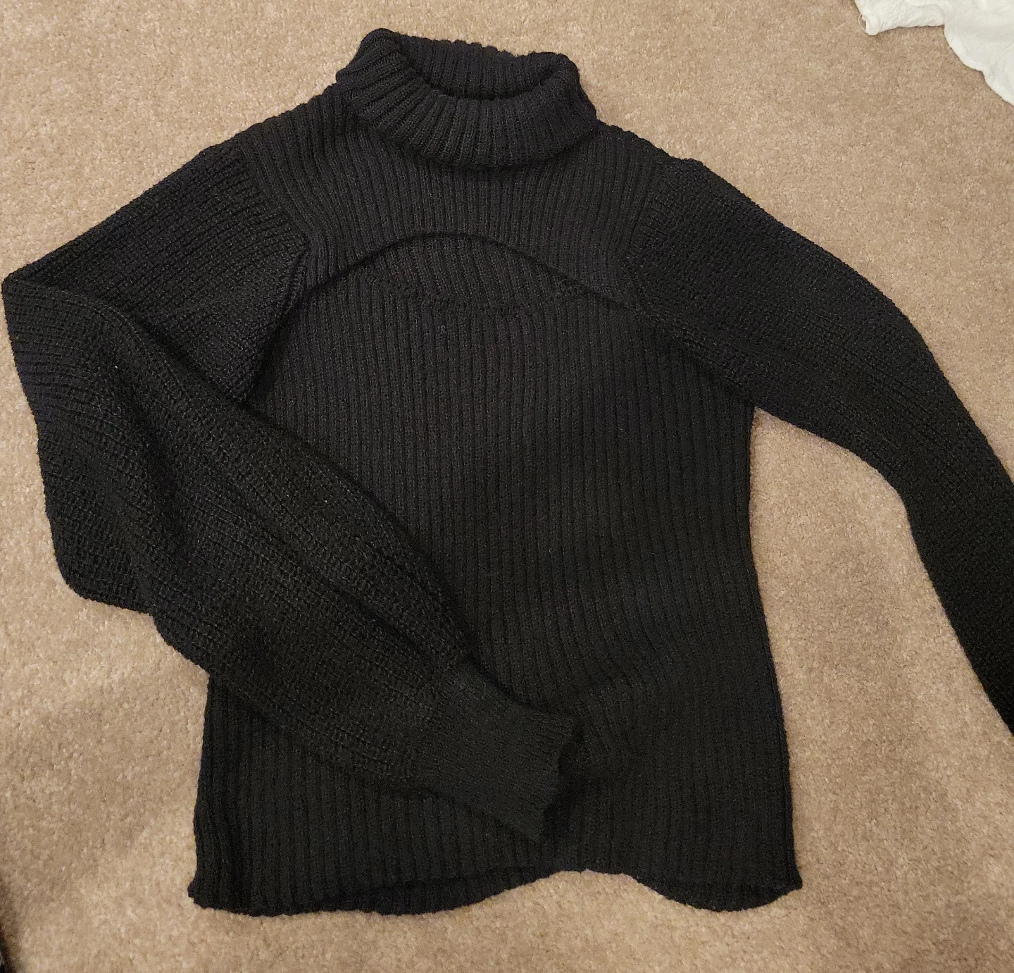 SHEIN Black Ribbed Cutout Turtleneck Sweater