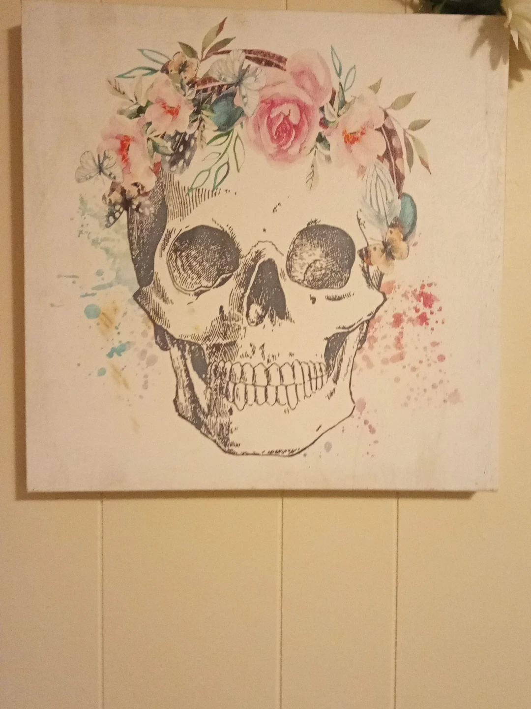 Skull with Floral Wreath Canvas Print