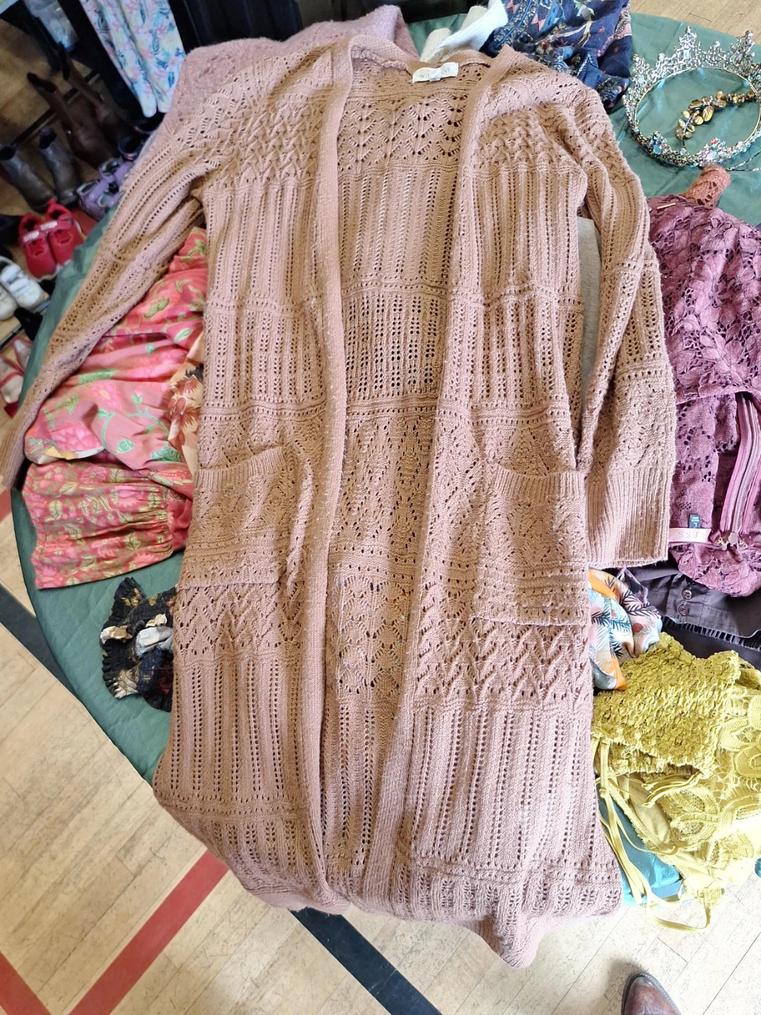 Pumpkin Spice Crochet Open Front Cardigan