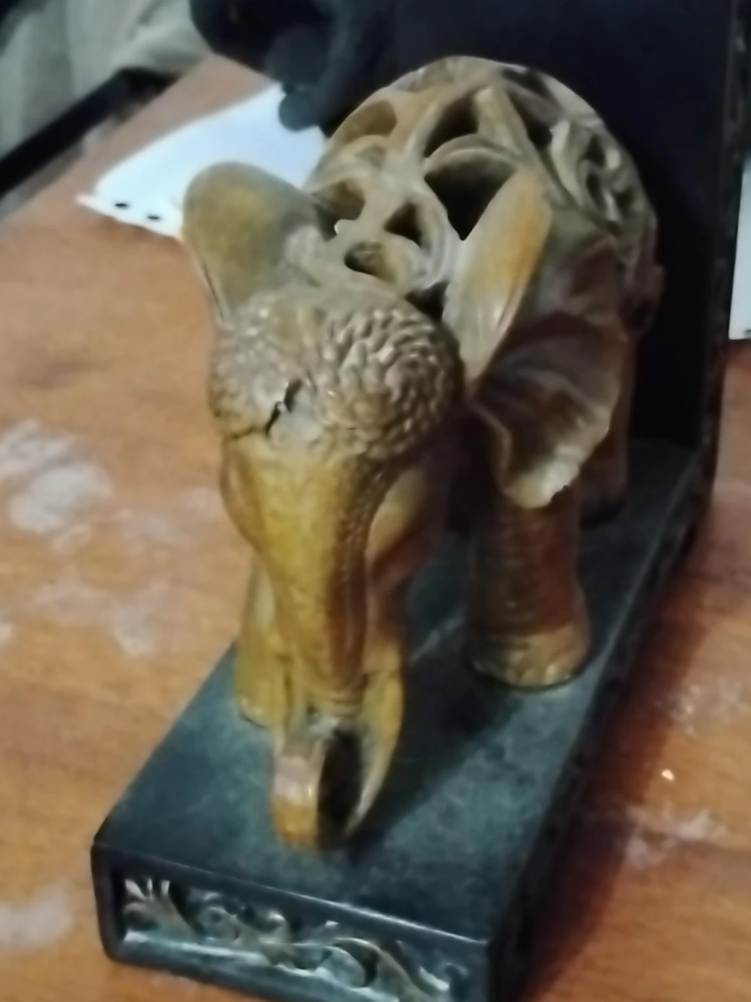 Carved Wooden Elephant Bookend