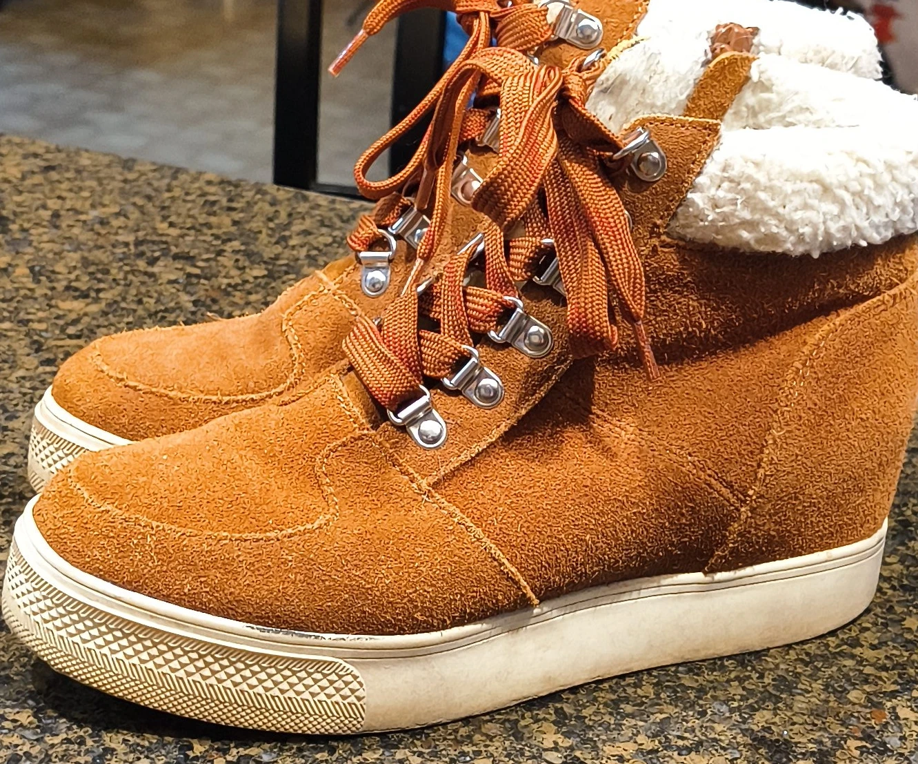 Women's Suede Wedge Sneakers with Sherpa Trim