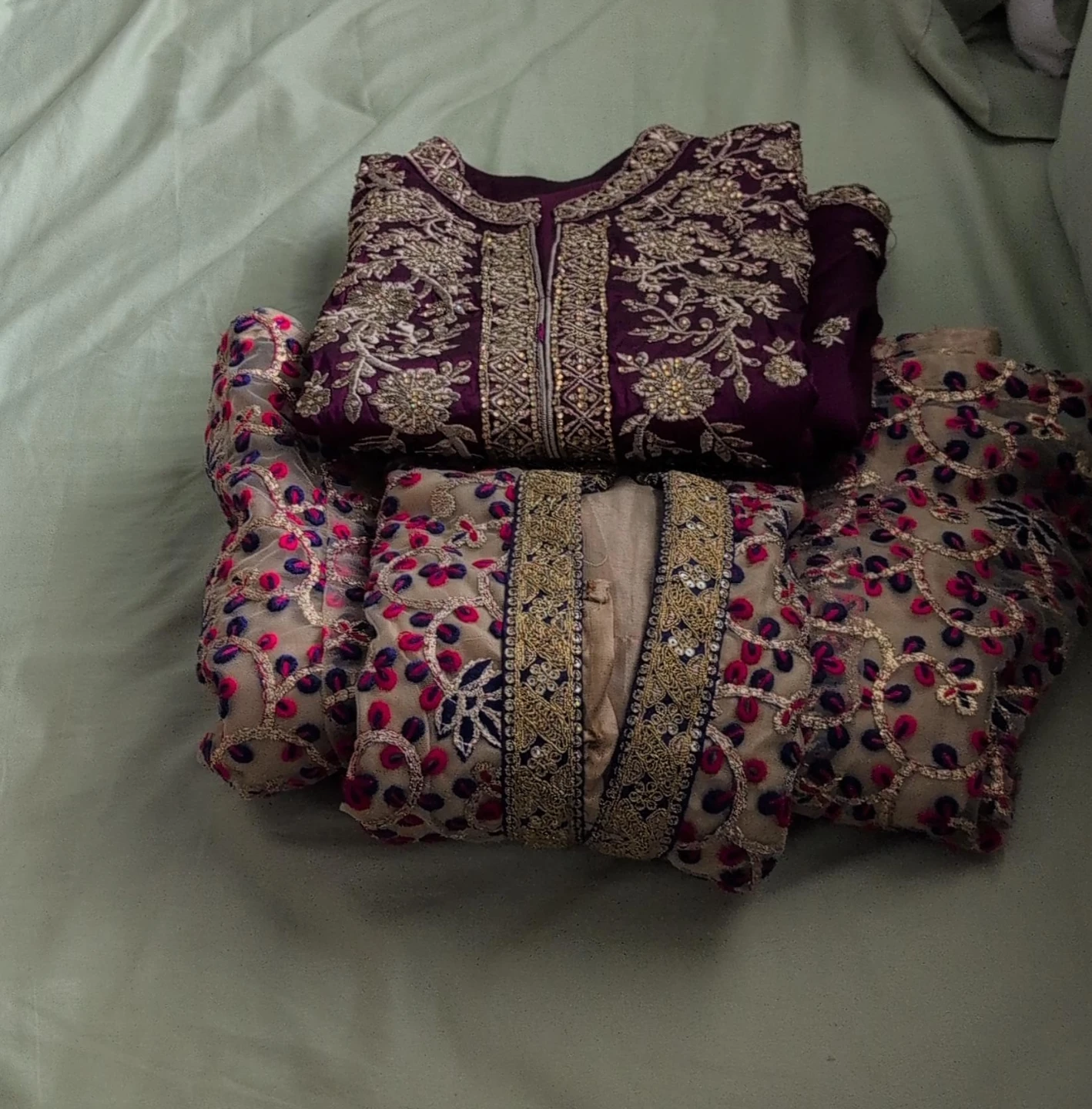 Embroidered Purple and Beige Kurti Set only tops