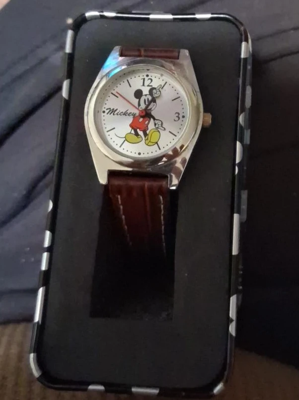 Disney Mickey Mouse Analog Watch with Brown Leather Strap