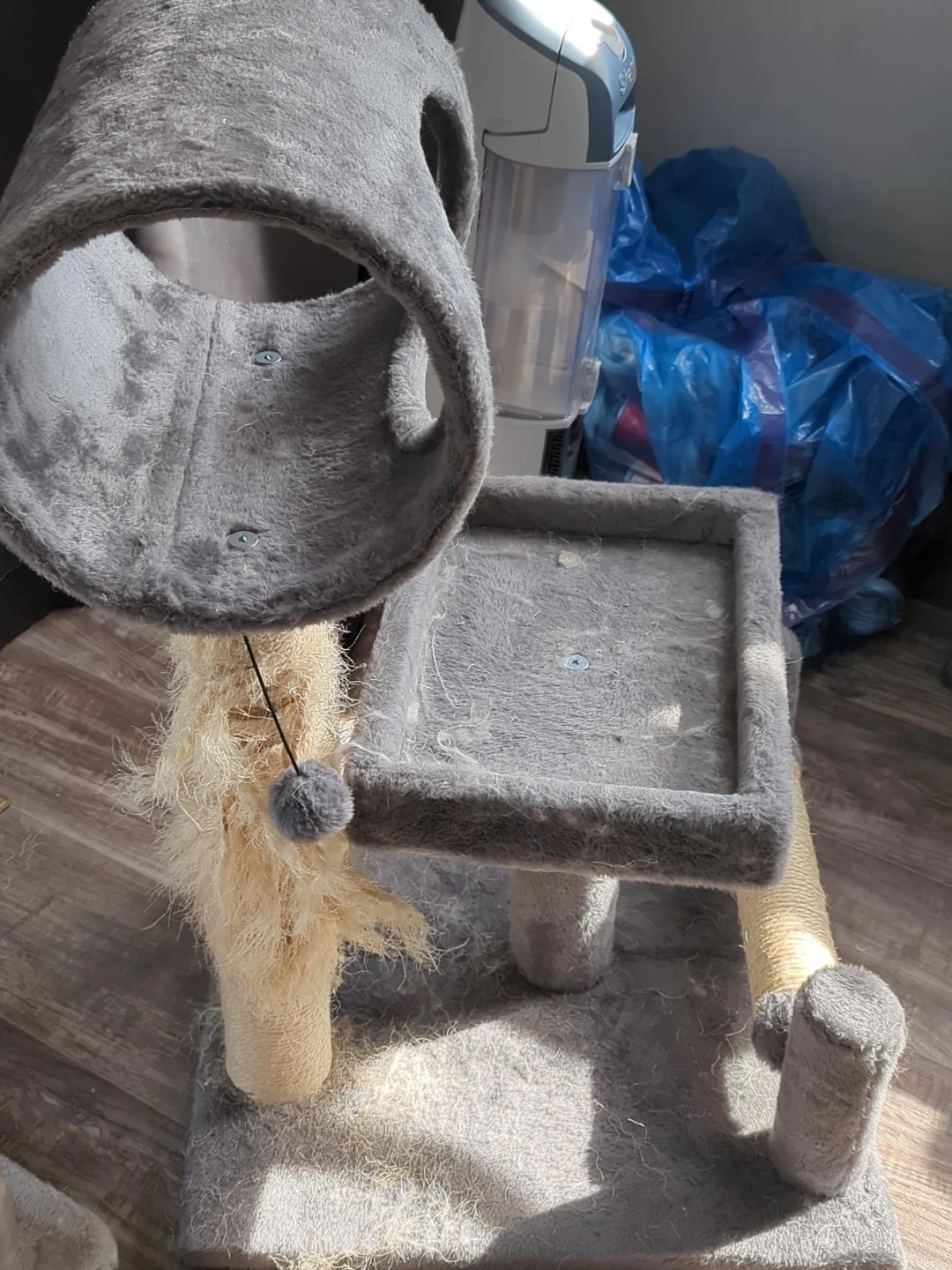 Grey Cat Tree Condo with Scratching Posts