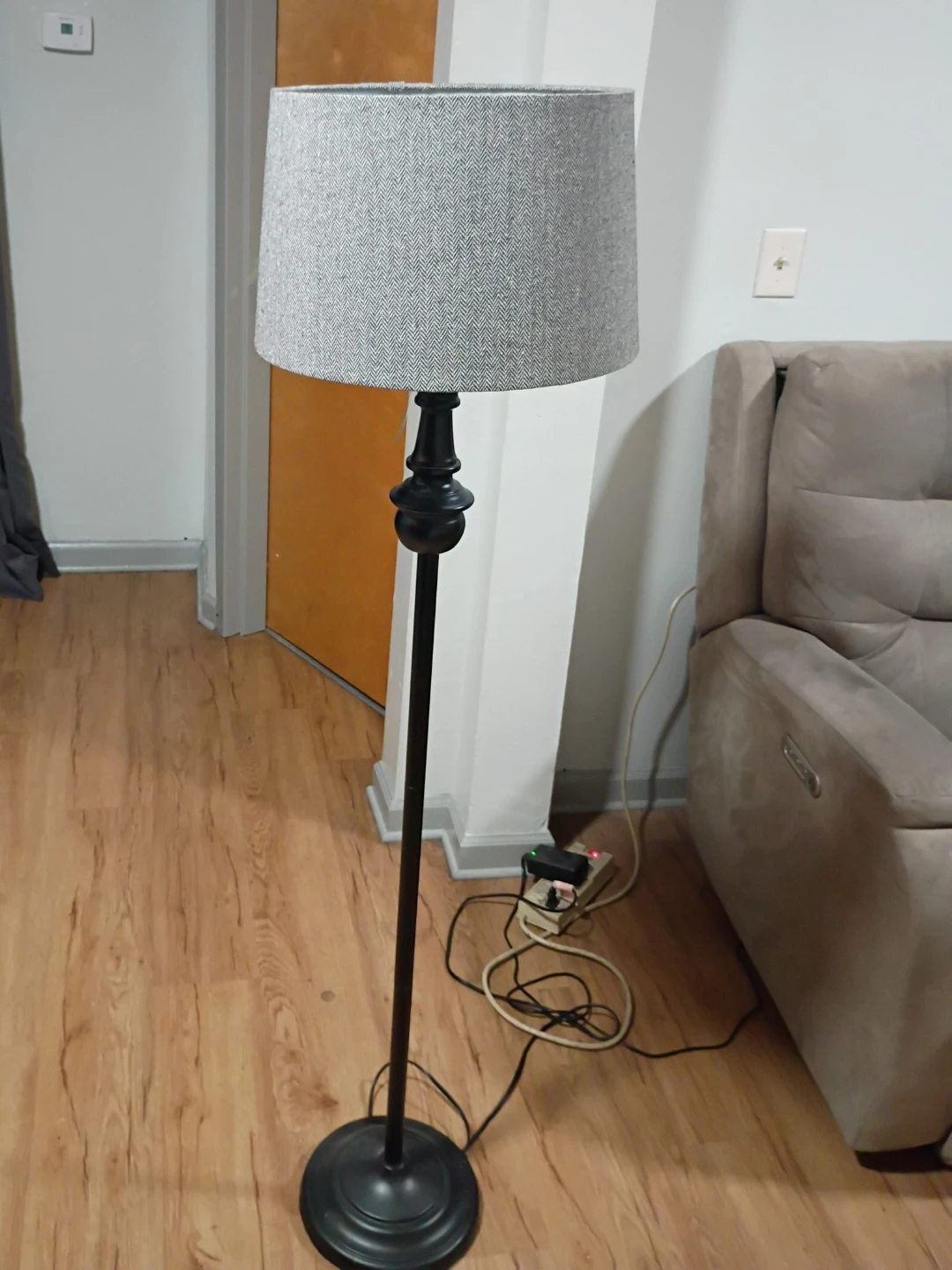 Floor Lamp with Gray Herringbone Shade