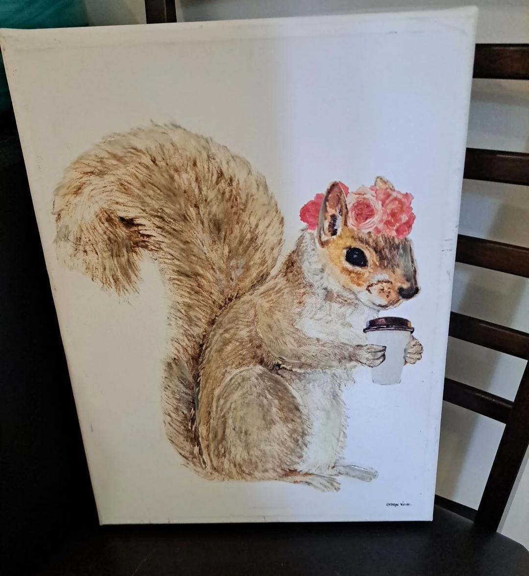 Cute Squirrel with Flower Crown Canvas Art