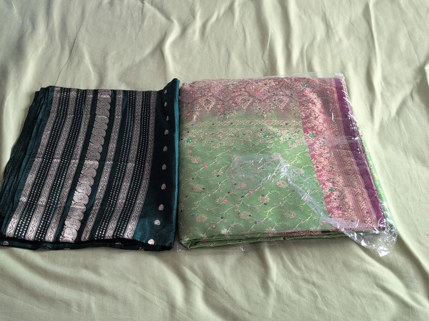 Green and Teal Embroidered Saree
