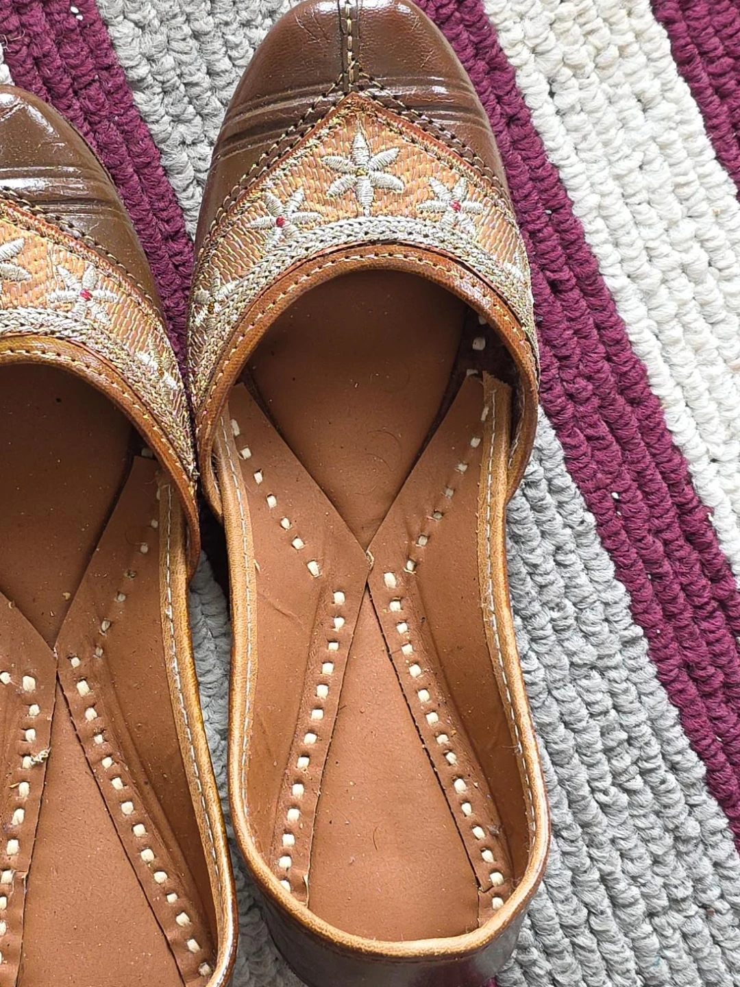 Brown Embroidered Leather Jutti Shoes Size 2
