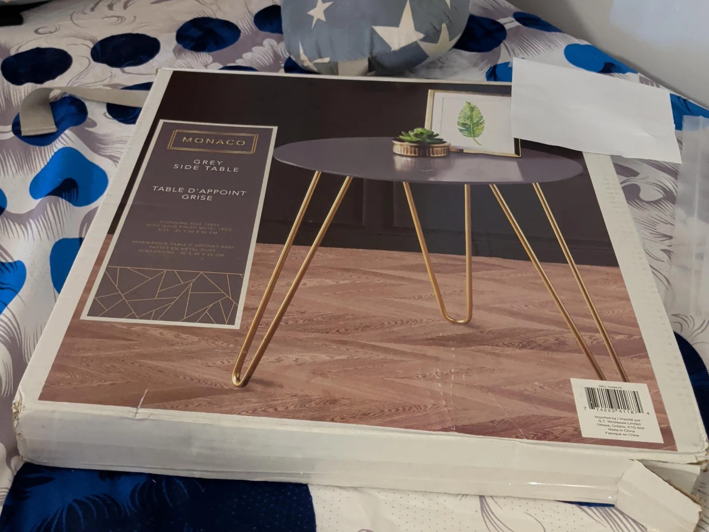Monaco Grey Side Table with Gold Legs
