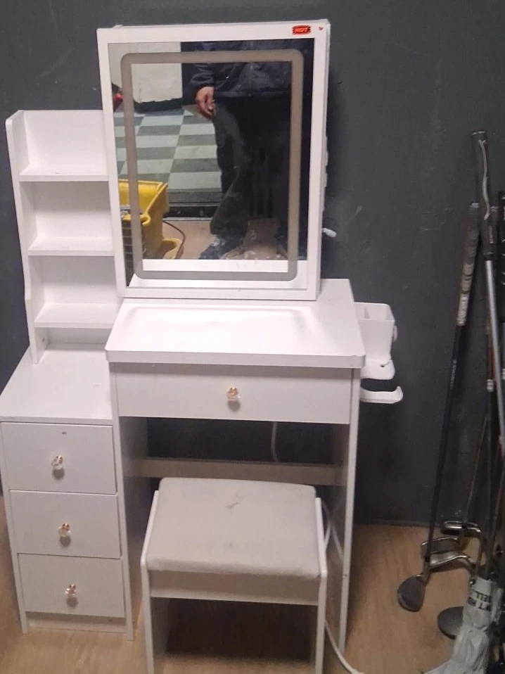 White Vanity Desk with Lighted Mirror and Stool