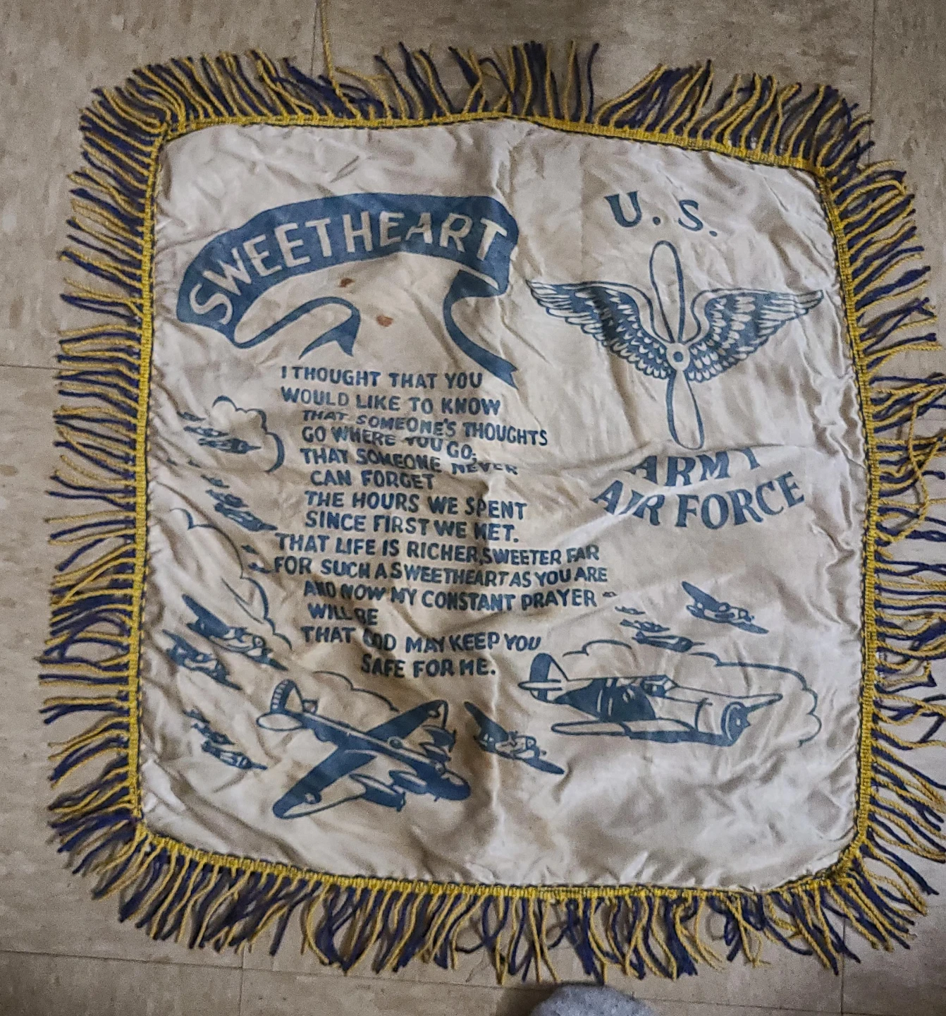 U.S. Army Air Force "Sweetheart" Pillow Cover