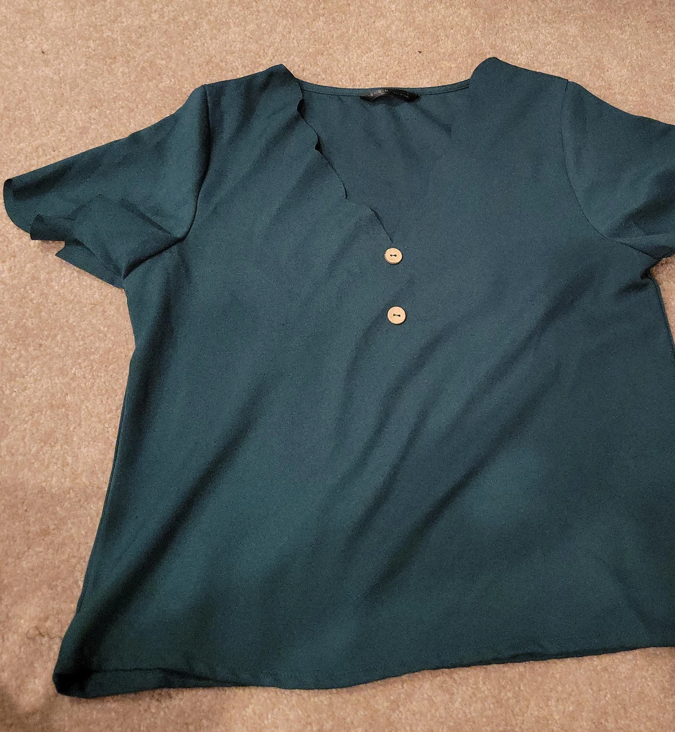 SHEIN Teal V-Neck Short Sleeve Button Detail Top - Size S