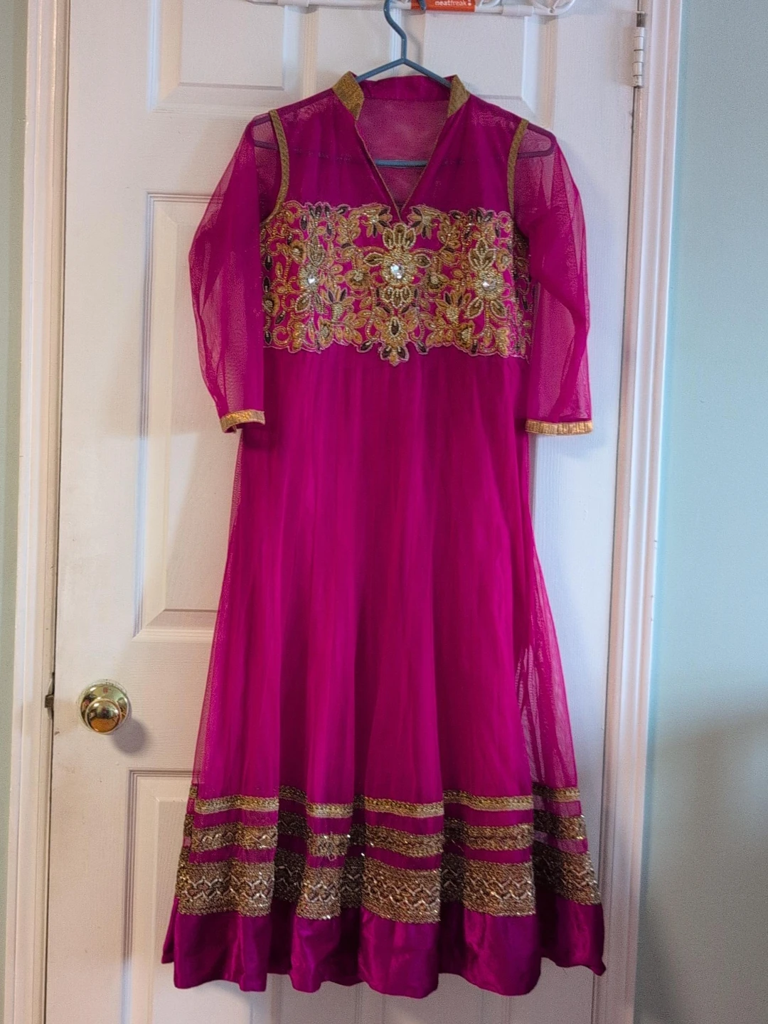 Pink Anarkali Dress with Gold Embroidery only top