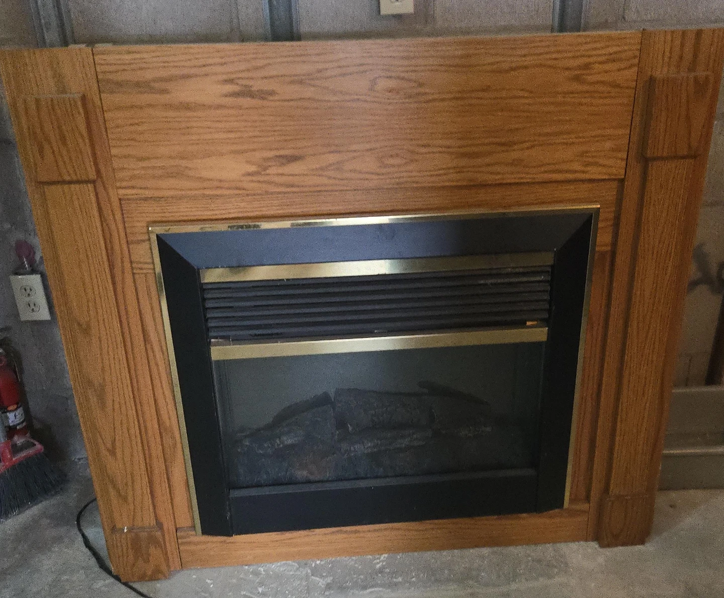 Oak Electric Fireplace with Glass Front