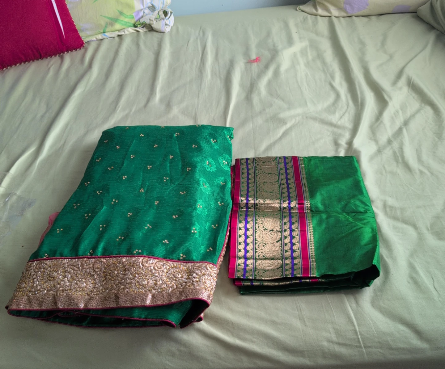 Green Saree with Gold Embroidery
