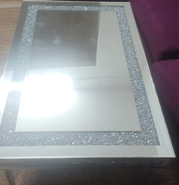 Mirrored Accent Table with Crystal Inlay