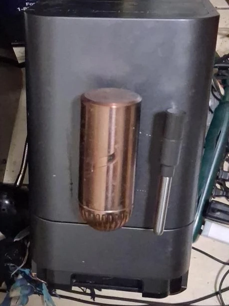 Gray Espresso Machine with Copper Portafilter