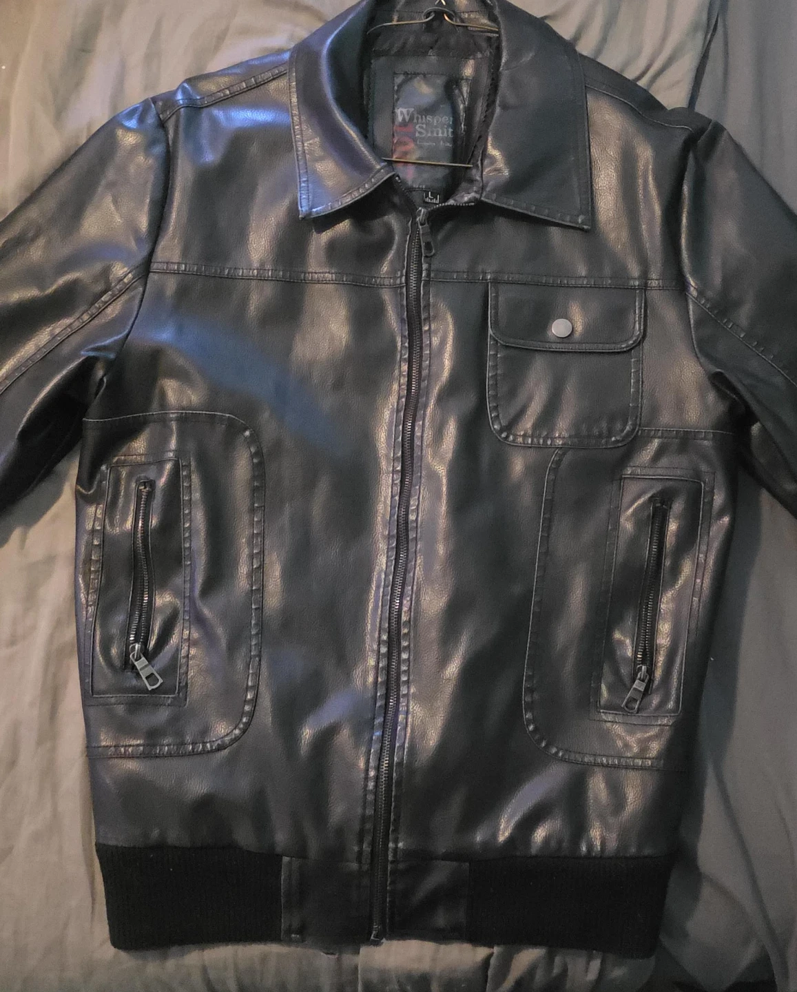 Whispering Smith Black Faux Leather Jacket - Size L