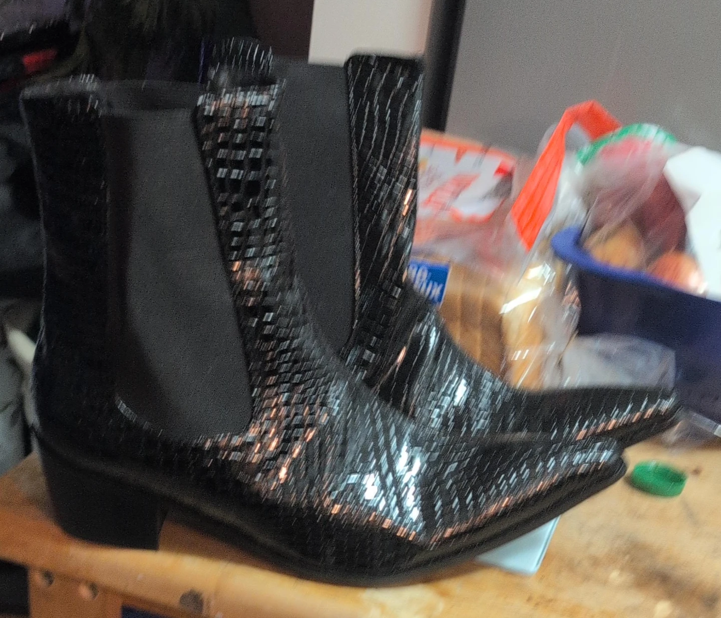 Black Faux Snake Skin Chelsea Boots