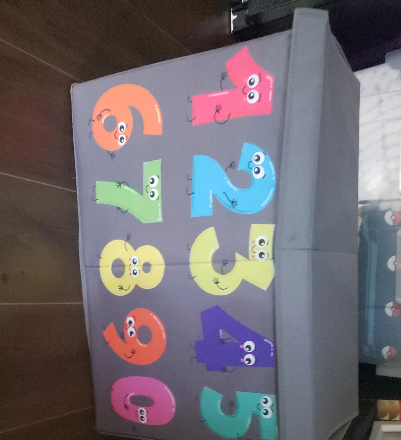 Gray Fabric Storage Bin with Numbers