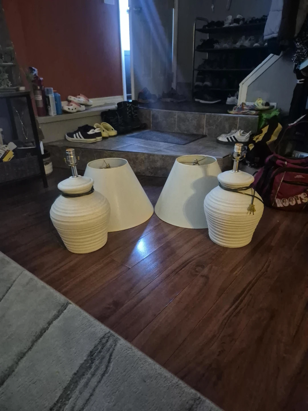 Pair of Cream Ceramic Table Lamps with Shades