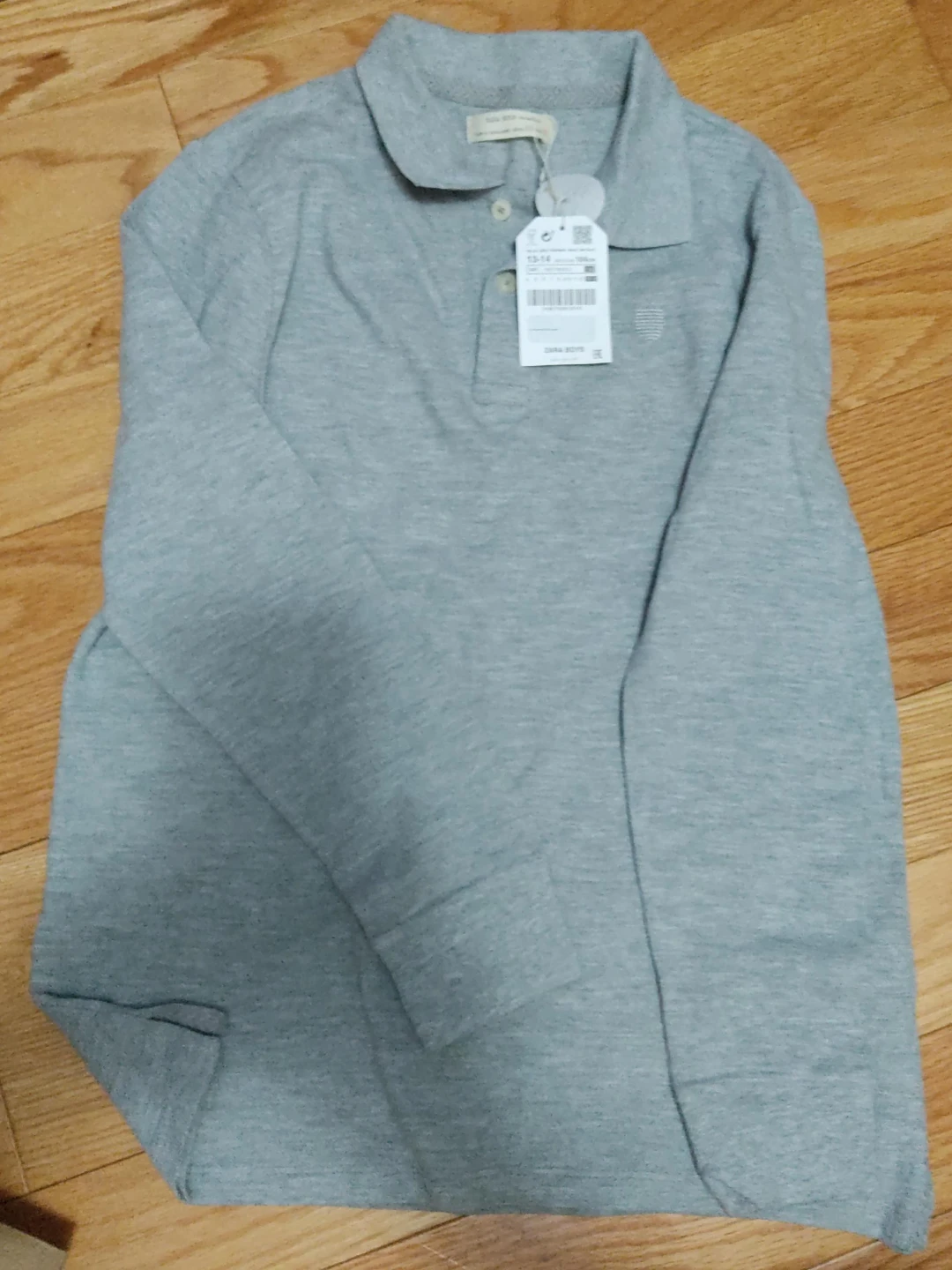 ZARA BOYS Long Sleeve Polo Shirt Grey Size 13-14 Years