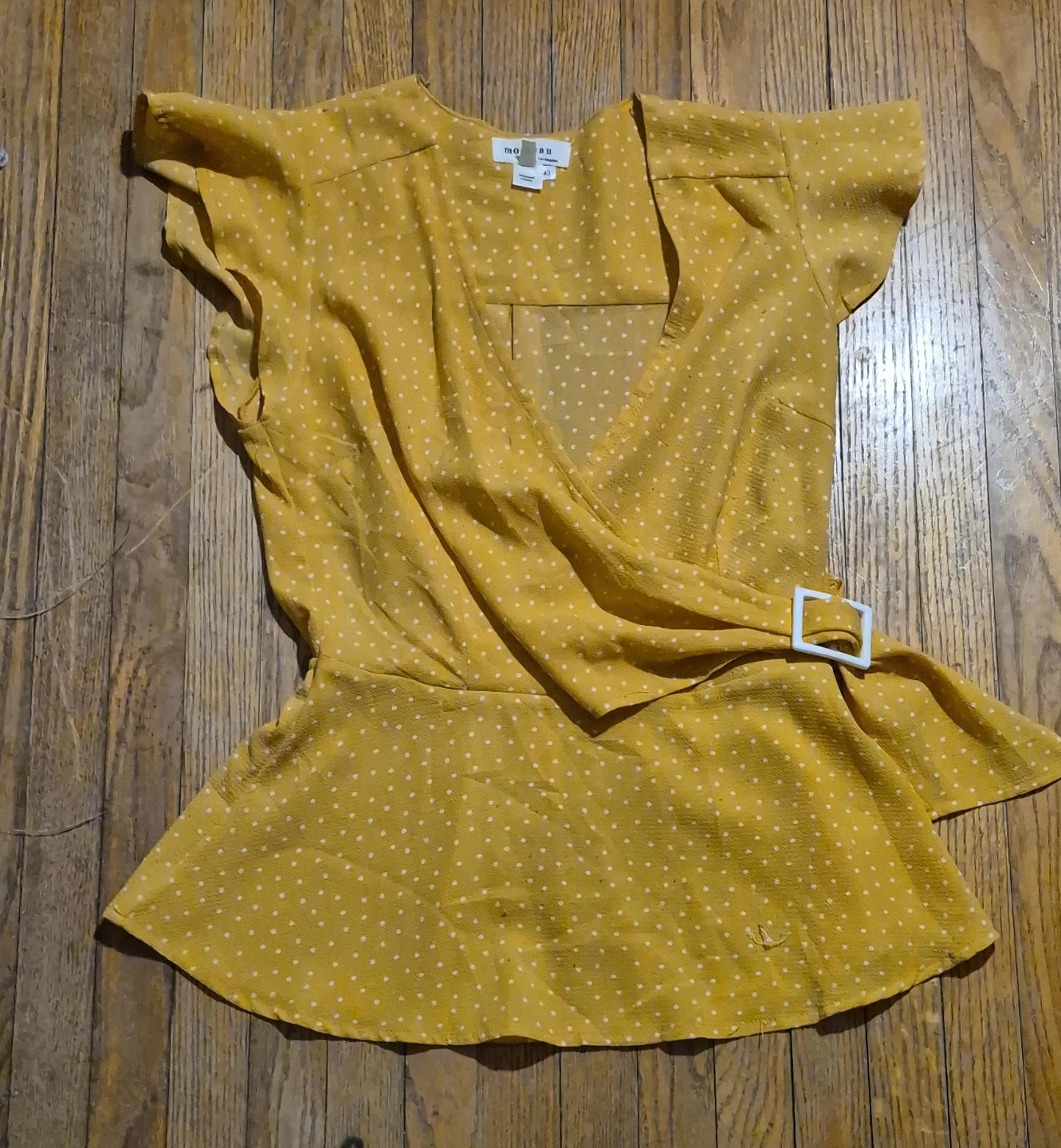Monteau Yellow Polka Dot Wrap Top - Size S