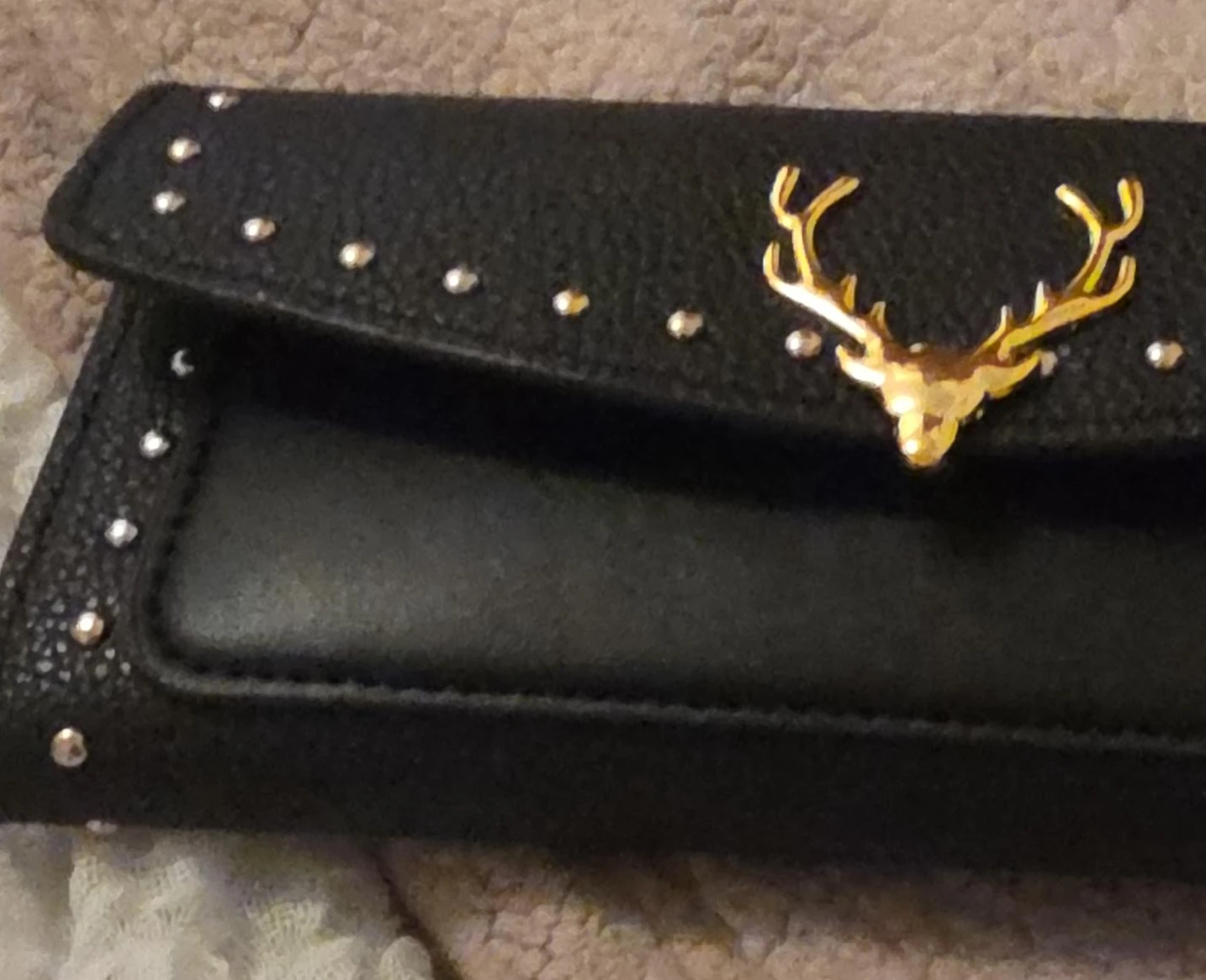 Black Clutch Wallet with Gold Deer Embellishment
