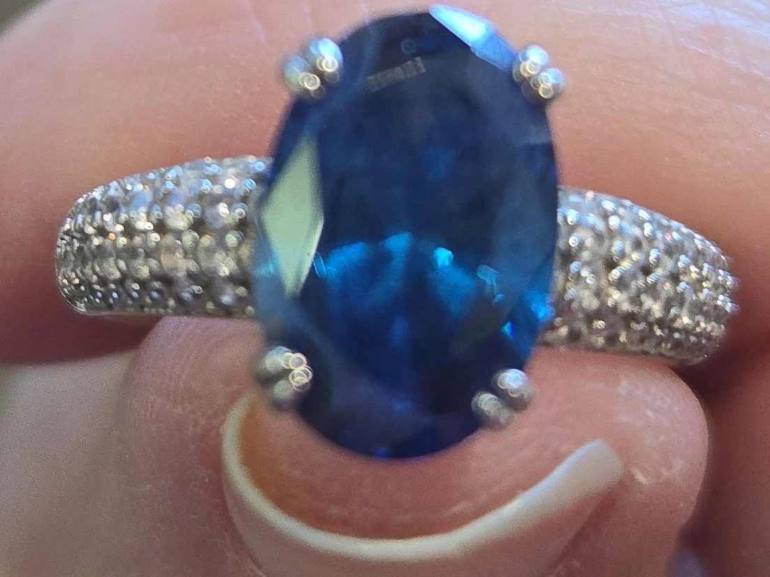Oval Blue Gemstone and CZ Ring