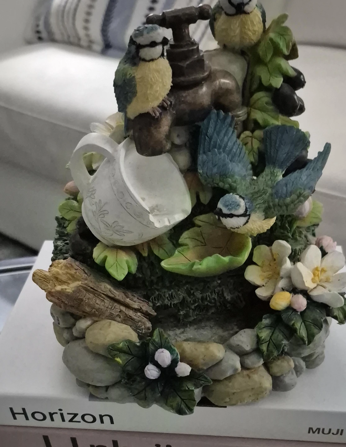 Resin Bird Figurine with Watering Can and Faucet
