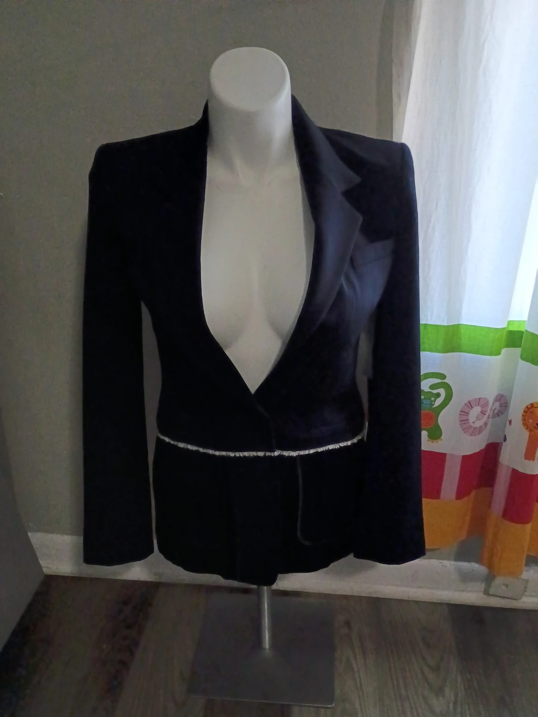 Women's Black Velvet Blazer with Rhinestone Trim