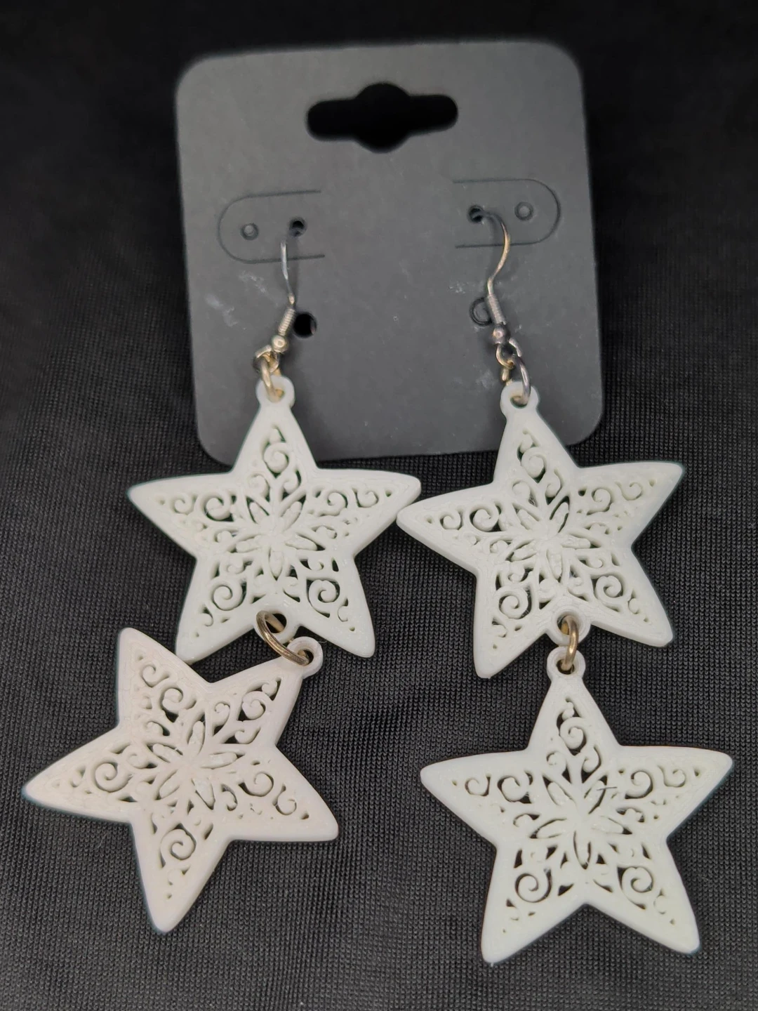 White Star Dangle Earrings - handmade