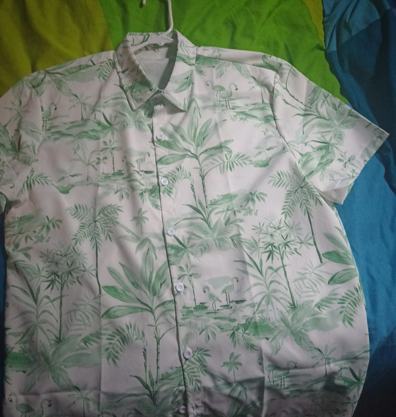 Men's Short Sleeve Tropical Shirt with Flamingos