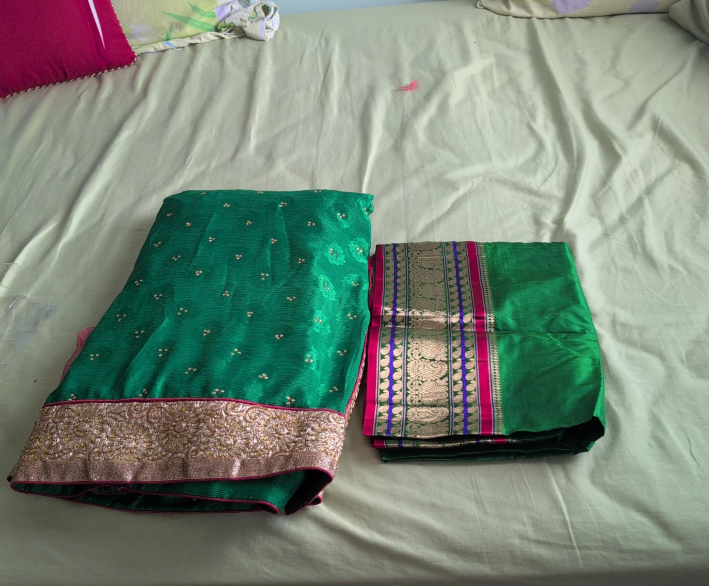 Green Saree with Embroidered Border $40 each