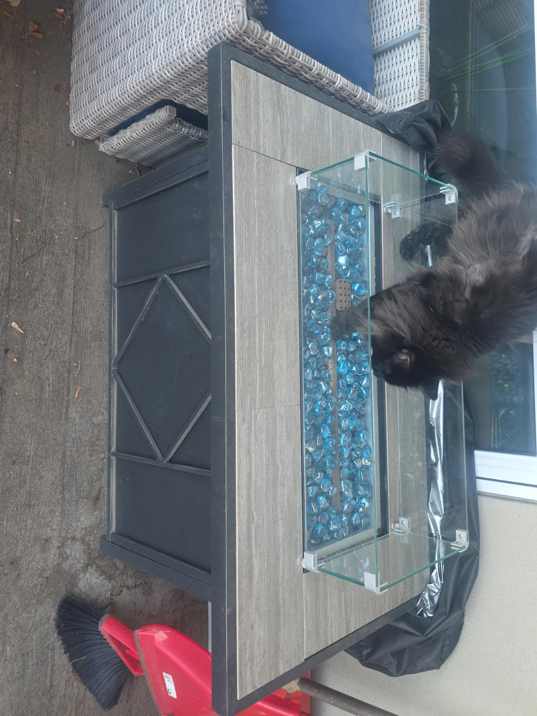 Outdoor Propane Fire Table with Blue Glass Rocks
