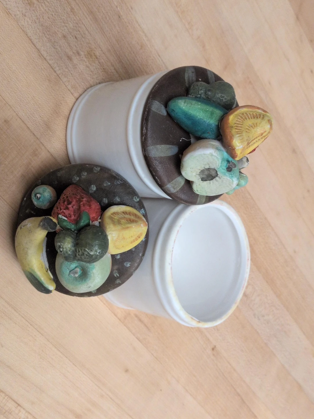 Vintage Ceramic Canister with Fruit Lid Decoration